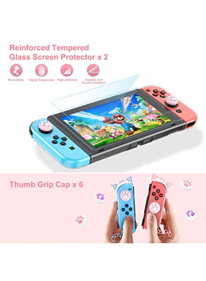 مجموعة ملحقات يونيك سويتش، مجموعة ملحقات 17 في 1 للبنات تتضمن حقيبة حمل سويتش مع 9 فتحات لبطاقات الألعاب، وقاعدة قابلة للتعديل، وحافظة واقية لجهاز سويتش وجهاز التحكم (وردي) - Image 5