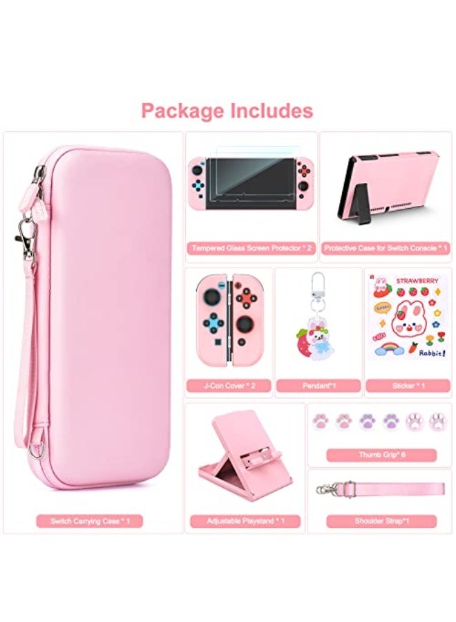 مجموعة ملحقات يونيك سويتش، مجموعة ملحقات 17 في 1 للبنات تتضمن حقيبة حمل سويتش مع 9 فتحات لبطاقات الألعاب، وقاعدة قابلة للتعديل، وحافظة واقية لجهاز سويتش وجهاز التحكم (وردي) - Image 4