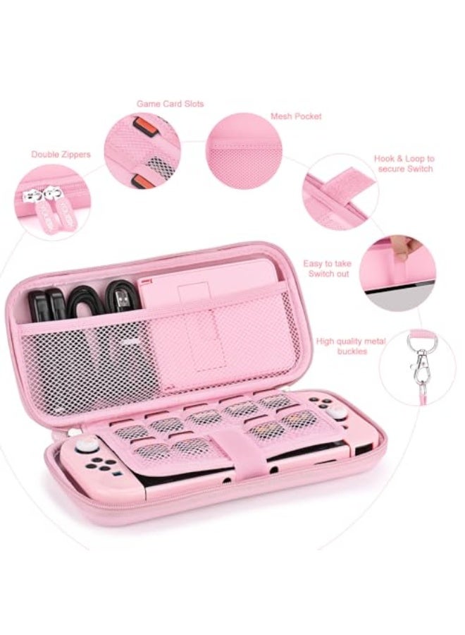 مجموعة ملحقات يونيك سويتش، مجموعة ملحقات 17 في 1 للبنات تتضمن حقيبة حمل سويتش مع 9 فتحات لبطاقات الألعاب، وقاعدة قابلة للتعديل، وحافظة واقية لجهاز سويتش وجهاز التحكم (وردي) - Image 3