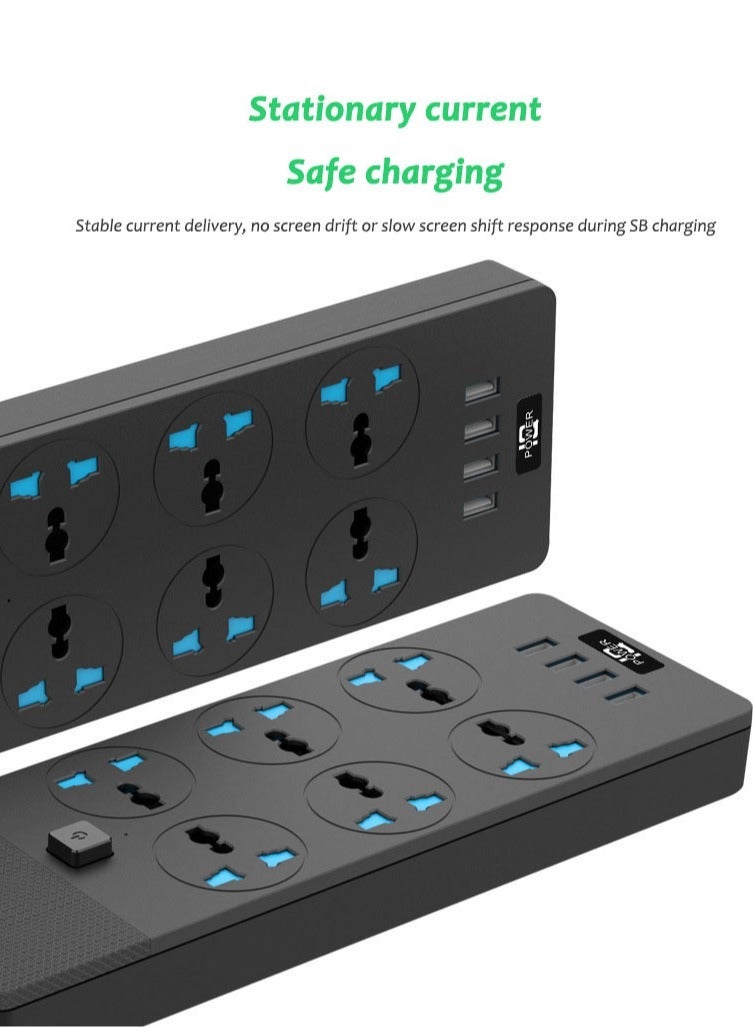 Captaintech Power Strip, Surge Protector, Flat Plug Heavy Duty Extension Cord for Home, Office, Dorm, Gaming Room, Black - Image 2