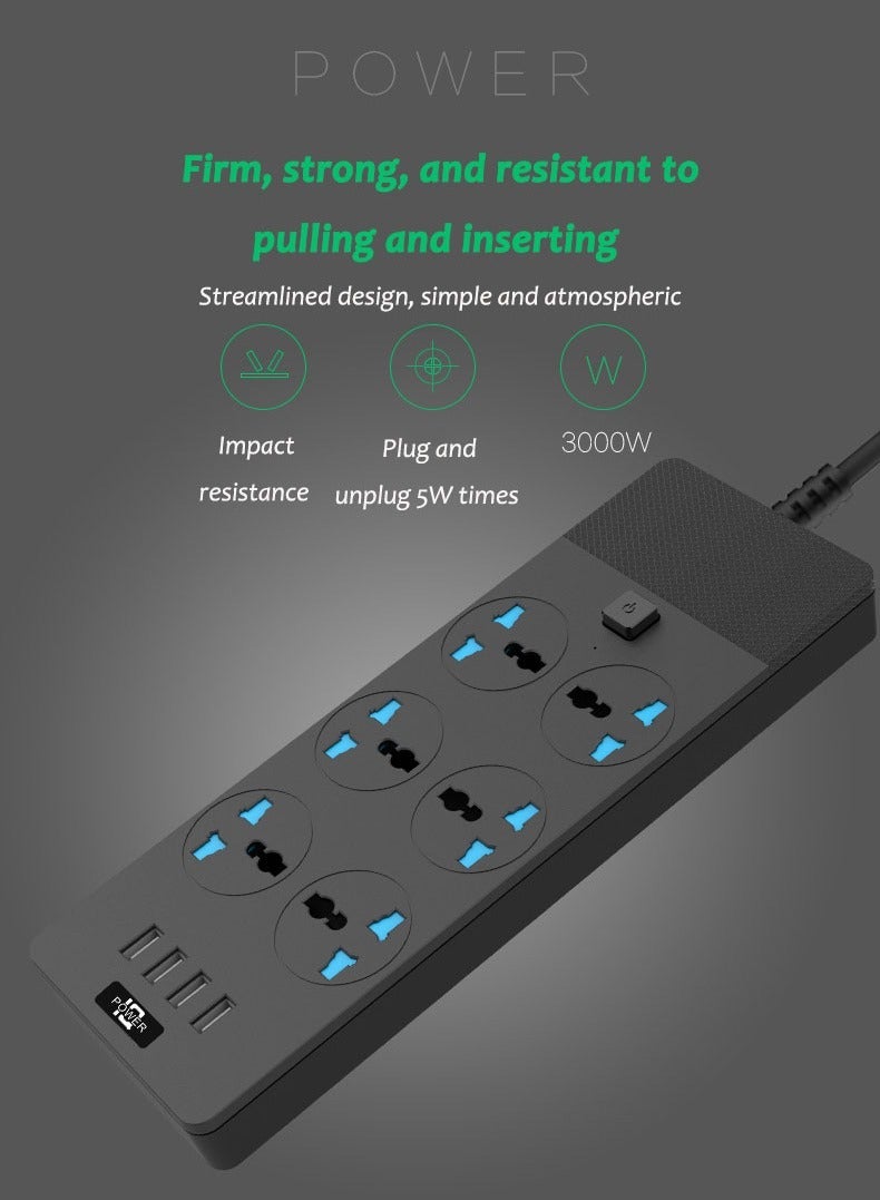 Captaintech Power Strip, Surge Protector, Flat Plug Heavy Duty Extension Cord for Home, Office, Dorm, Gaming Room, Black - Image 5