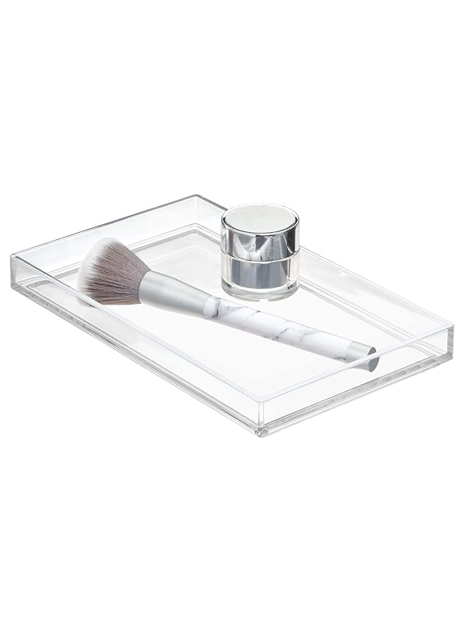 InterDesign Bathroom Tray For Towels Cosmetics And Accessories The Clarity Collection – 8.68” X 5.34” X 0.95” Brushed Silver - Image 1