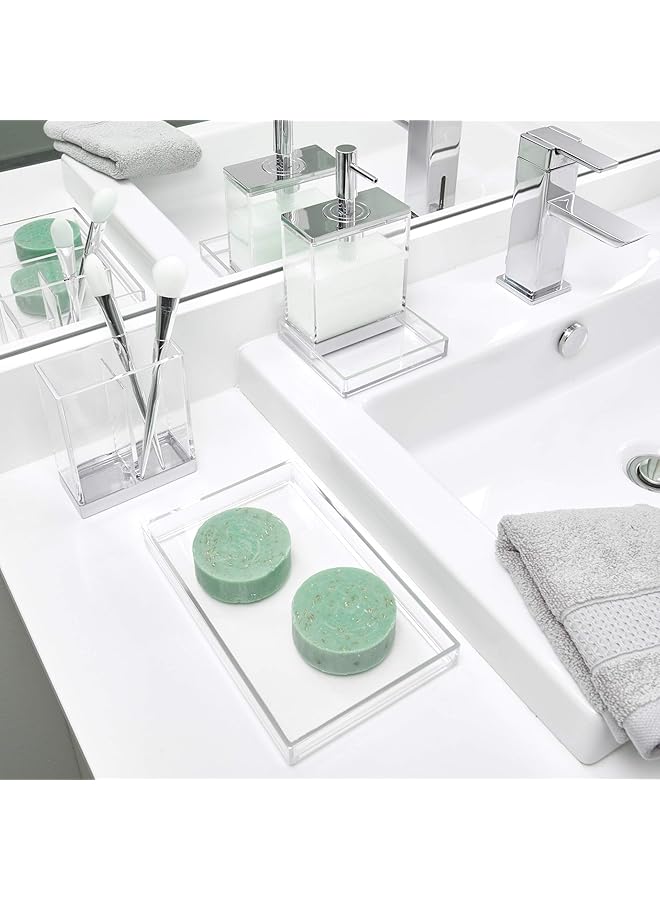 InterDesign Bathroom Tray For Towels Cosmetics And Accessories The Clarity Collection – 8.68” X 5.34” X 0.95” Brushed Silver - Image 5