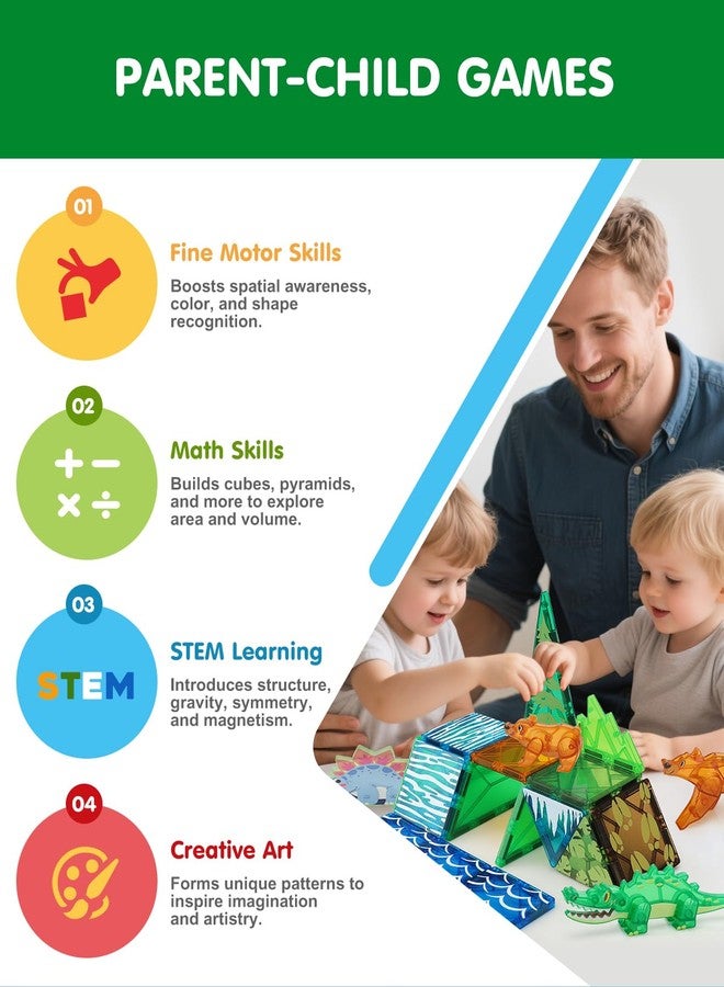 Givzan Magnetic Tiles Animals & Dinosaurs Toys, STEM Educational Building Blocks, Sensory Set 35 PCS for Toddlers Kids Ages 3-5 5-7, Boys Girls Birthday Gift Age 3+ - Image 4