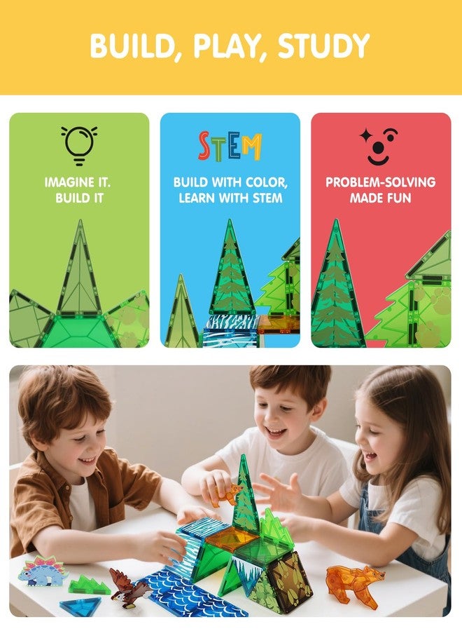 Givzan Magnetic Tiles Animals & Dinosaurs Toys, STEM Educational Building Blocks, Sensory Set 35 PCS for Toddlers Kids Ages 3-5 5-7, Boys Girls Birthday Gift Age 3+ - Image 2