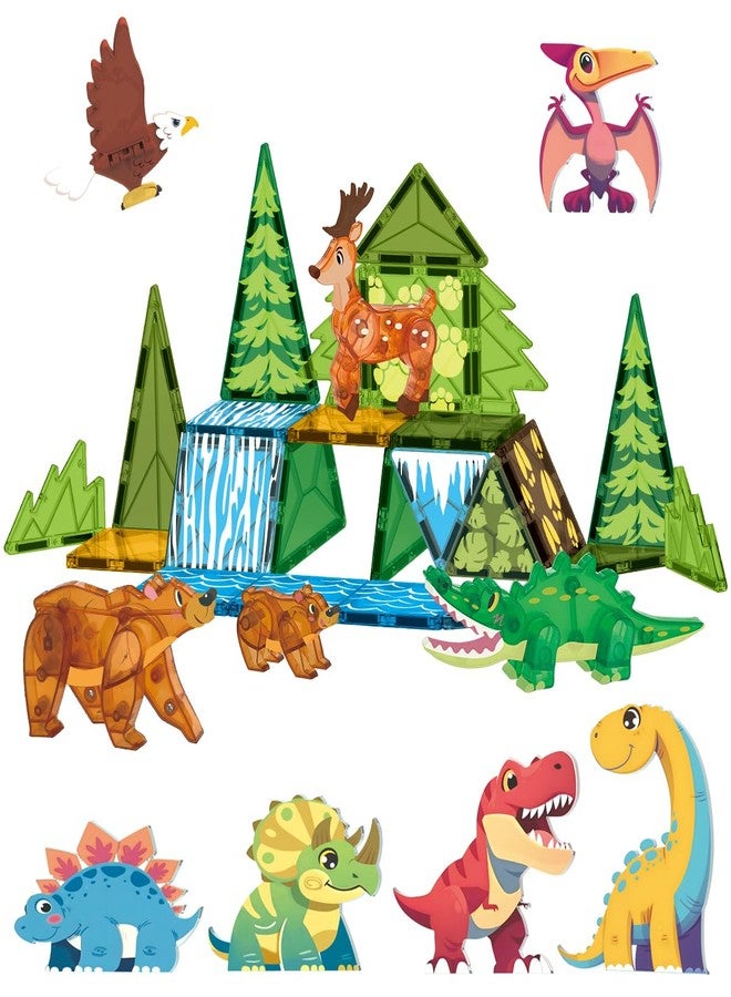 Givzan Magnetic Tiles Animals & Dinosaurs Toys, STEM Educational Building Blocks, Sensory Set 35 PCS for Toddlers Kids Ages 3-5 5-7, Boys Girls Birthday Gift Age 3+ - Image 1