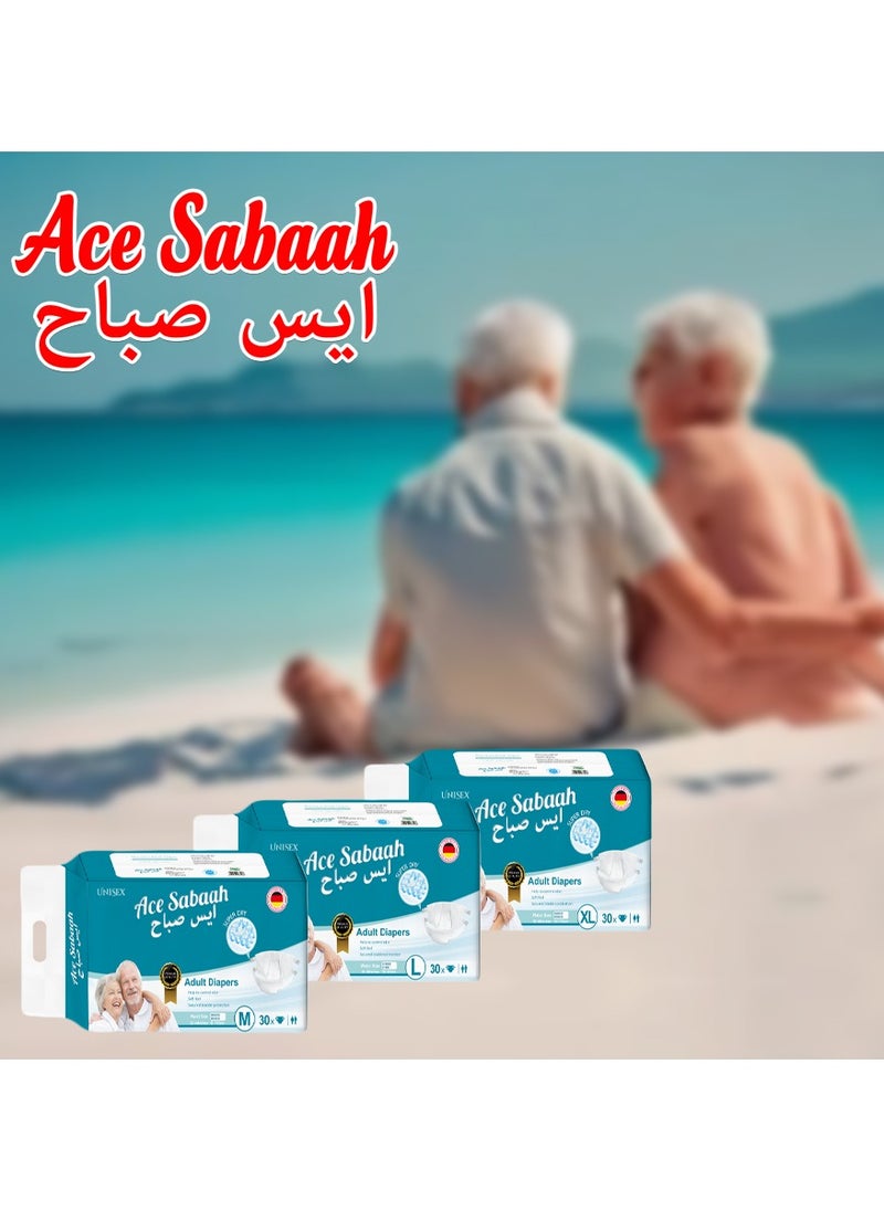 ايس صباح حفاضات إيس صباح سوبر دراي للبالغين ، مقاس XL ، ملمس ناعم ، عبوة من 30 قطعة ، مقاس الخصر 52-68 بوصة ، 132-173 سم  - Image 4