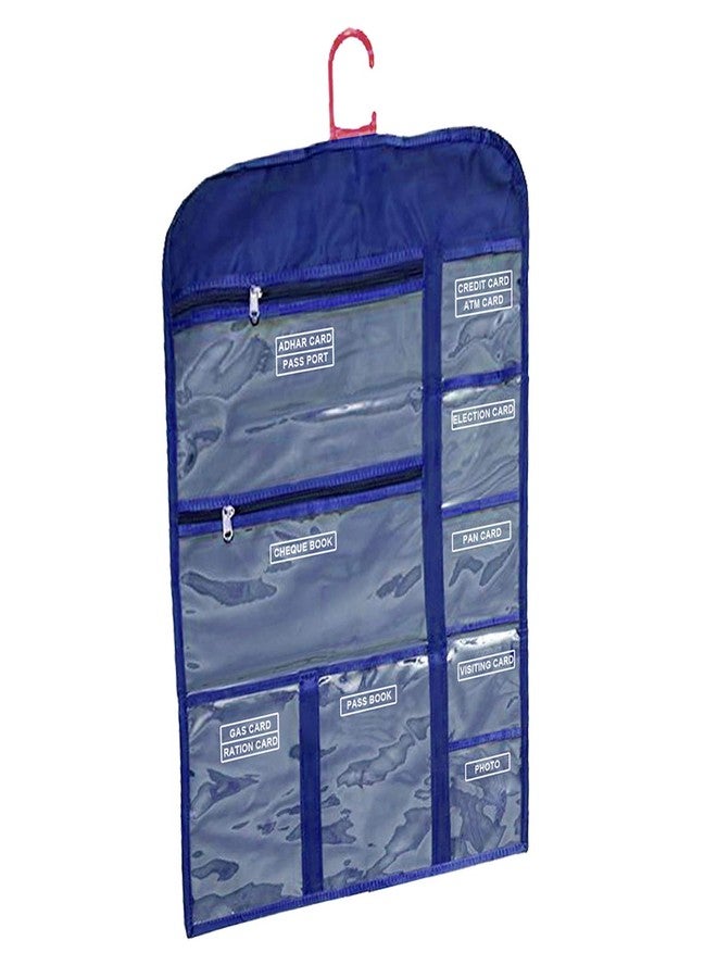 Kuber Industries PVC Foldable Multi Utility Hanging Organizer for Document | 7 Small Pocket with 3 Zipper Hanger File Organizer Aadhar, Passbook | Blue - Image 4