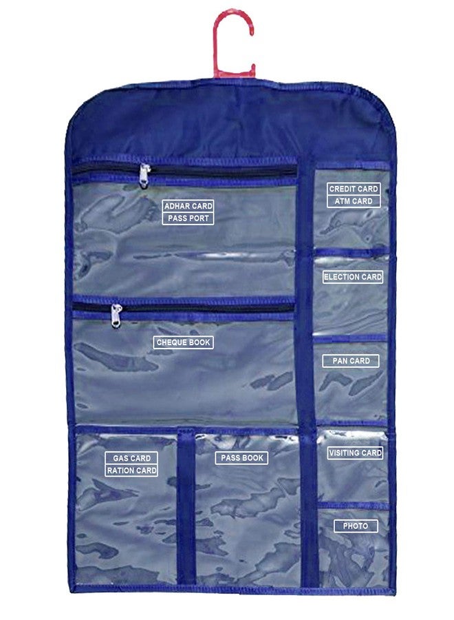 Kuber Industries PVC Foldable Multi Utility Hanging Organizer for Document | 7 Small Pocket with 3 Zipper Hanger File Organizer Aadhar, Passbook | Blue - Image 1