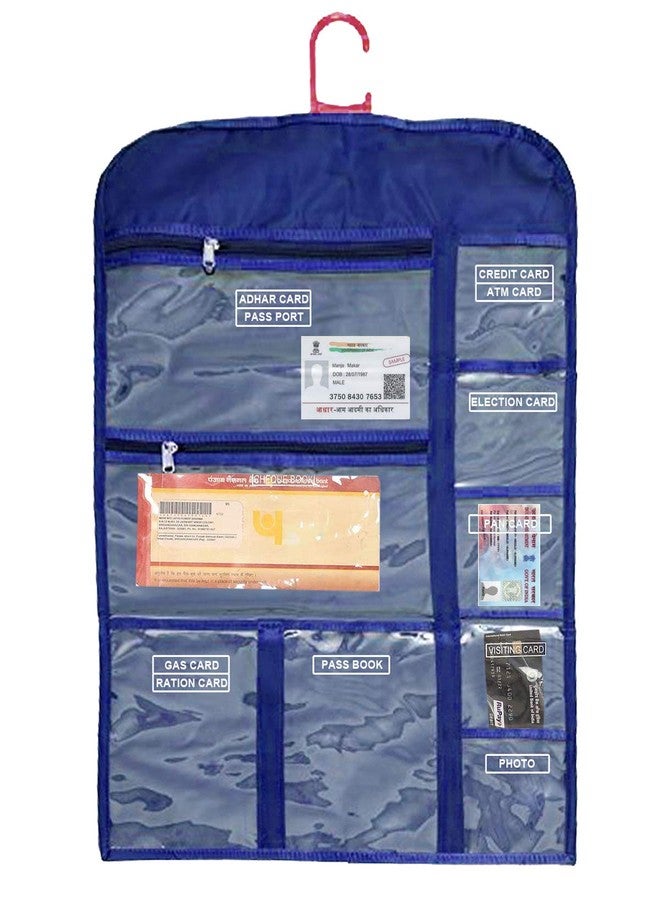 Kuber Industries PVC Foldable Multi Utility Hanging Organizer for Document | 7 Small Pocket with 3 Zipper Hanger File Organizer Aadhar, Passbook | Blue - Image 2