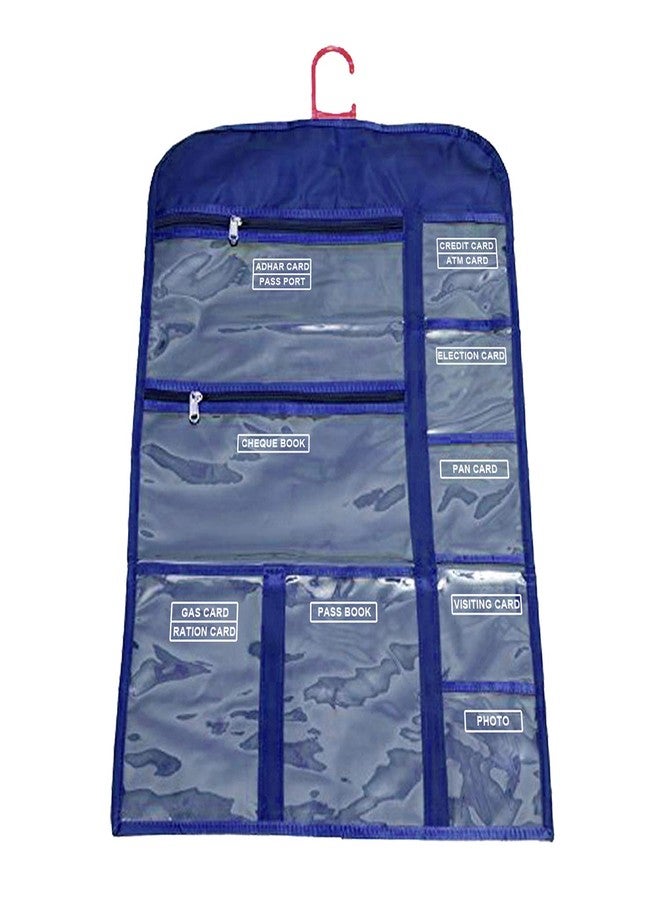 Kuber Industries PVC Foldable Multi Utility Hanging Organizer for Document | 7 Small Pocket with 3 Zipper Hanger File Organizer Aadhar, Passbook | Blue - Image 3