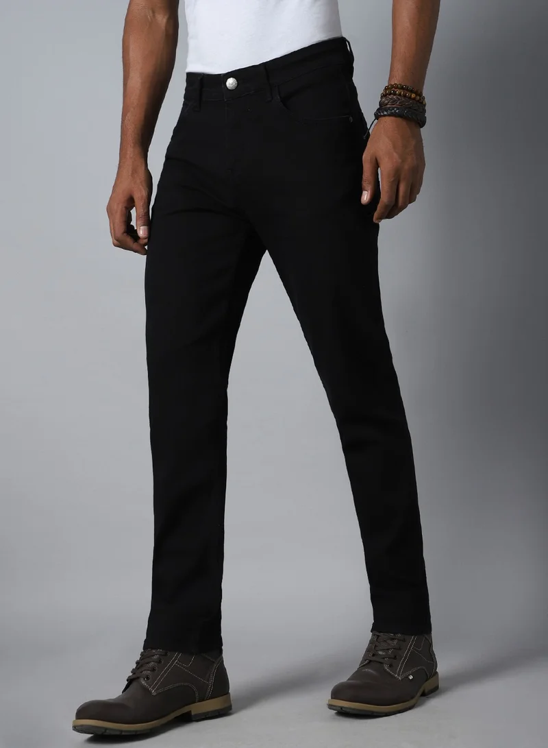 HIGH STAR Black Straight Fit Jeans for Men, Stretchable Comfort