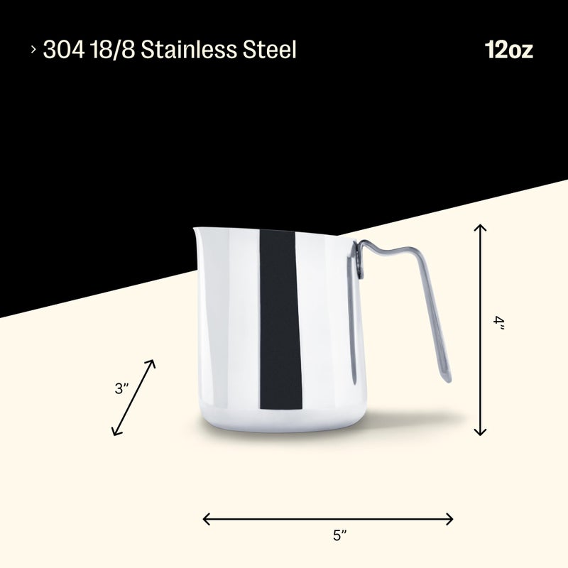 Fellow Eddy Steaming Pitcher - Milk Frother Pitcher with Fluted Spout, Premium Barista Tools for Precision Latte Art, 18/8 Stainless Steel, Graphite, 12oz Jug - Image 4