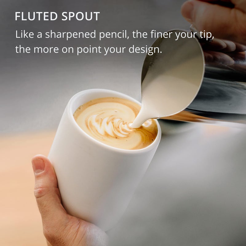 Fellow Eddy Steaming Pitcher - Milk Frother Pitcher with Fluted Spout, Premium Barista Tools for Precision Latte Art, 18/8 Stainless Steel, Graphite, 12oz Jug - Image 5
