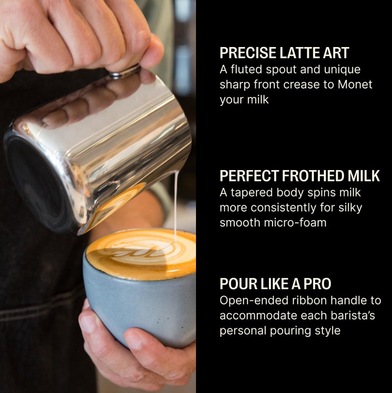 Fellow Eddy Steaming Pitcher - Milk Frother Pitcher with Fluted Spout, Premium Barista Tools for Precision Latte Art, 18/8 Stainless Steel, Graphite, 12oz Jug - Image 2