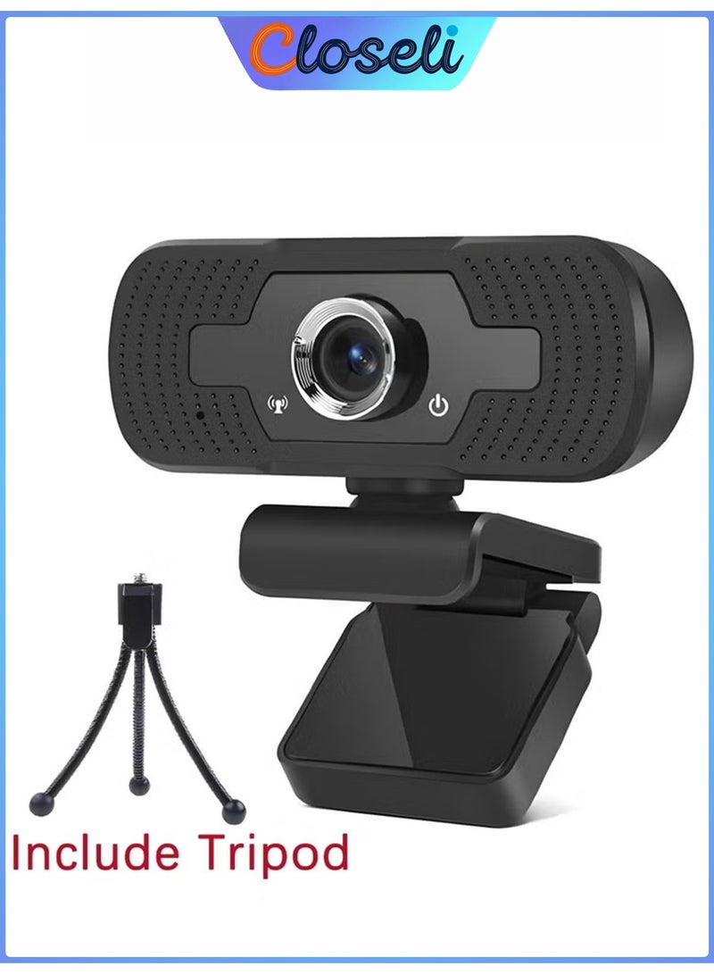 كلوزيلي كاميرا ويب 1080P مع حامل ثلاثي، كاميرا ويب Full HD بسرعة 30 إطار/ثانية، Webcam للكمبيوتر واللابتوب، توصيل USB Plug & Play، مزودة بميكروفون HD، دوران 360° وزاوية رؤية 110°، عزل ضوضاء مزدوج، تركيز تلقائي، مناسبة للتسجيل والمكالمات والمؤتمرات وسطح المكتب ويوتيوب - Image 1