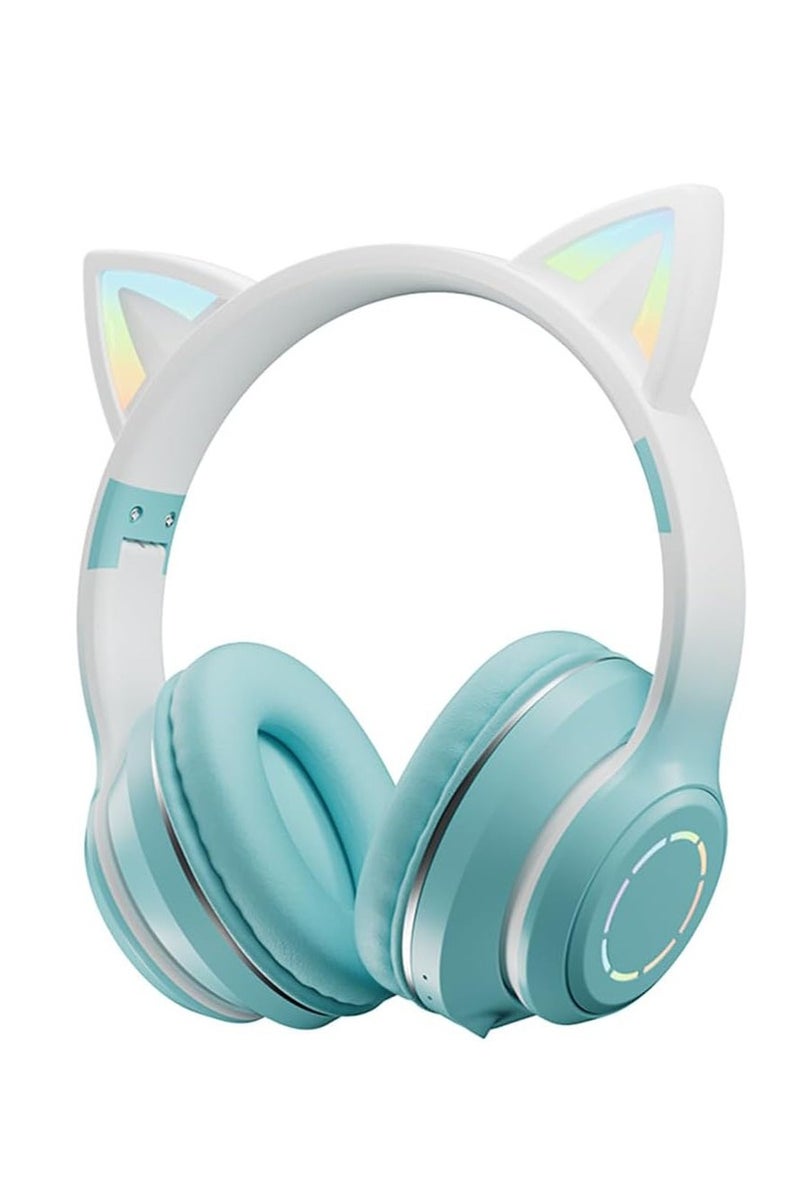 Bluetooth Over-Ear Headphone,RGB Cat-Ear Stereo Sound Headset,TF card/Wired/Wireless Mode-Green - Image 1