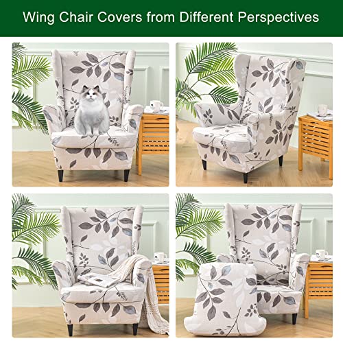 CRFATOP Wingback Chair Covers 2 Pieces Stretch Printed Wing Back Chair Cover Sofa Slipcover Washable Wingback Armchair Slipcovers Furniture Protector with Elastic Bottom for Wingback Chairs,B07 - Image 3