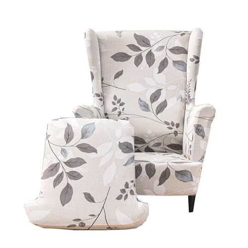 CRFATOP Wingback Chair Covers 2 Pieces Stretch Printed Wing Back Chair Cover Sofa Slipcover Washable Wingback Armchair Slipcovers Furniture Protector with Elastic Bottom for Wingback Chairs,B07 - Image 1