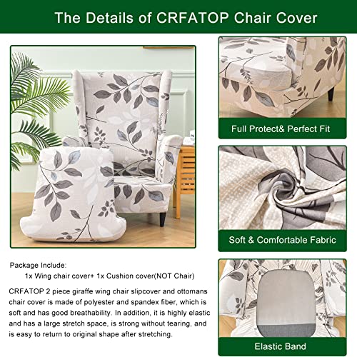 CRFATOP Wingback Chair Covers 2 Pieces Stretch Printed Wing Back Chair Cover Sofa Slipcover Washable Wingback Armchair Slipcovers Furniture Protector with Elastic Bottom for Wingback Chairs,B07 - Image 4