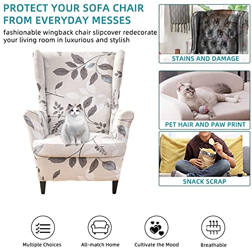 CRFATOP Wingback Chair Covers 2 Pieces Stretch Printed Wing Back Chair Cover Sofa Slipcover Washable Wingback Armchair Slipcovers Furniture Protector with Elastic Bottom for Wingback Chairs,B07 - Image 5