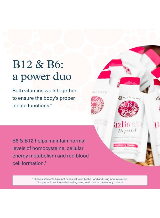 Youtheory Vitamin B12 B6, Daily Energy and Brain Support Supplement, Liquid Raspberry Flavor, 12 - 1oz Single Serving Packets - Image 4