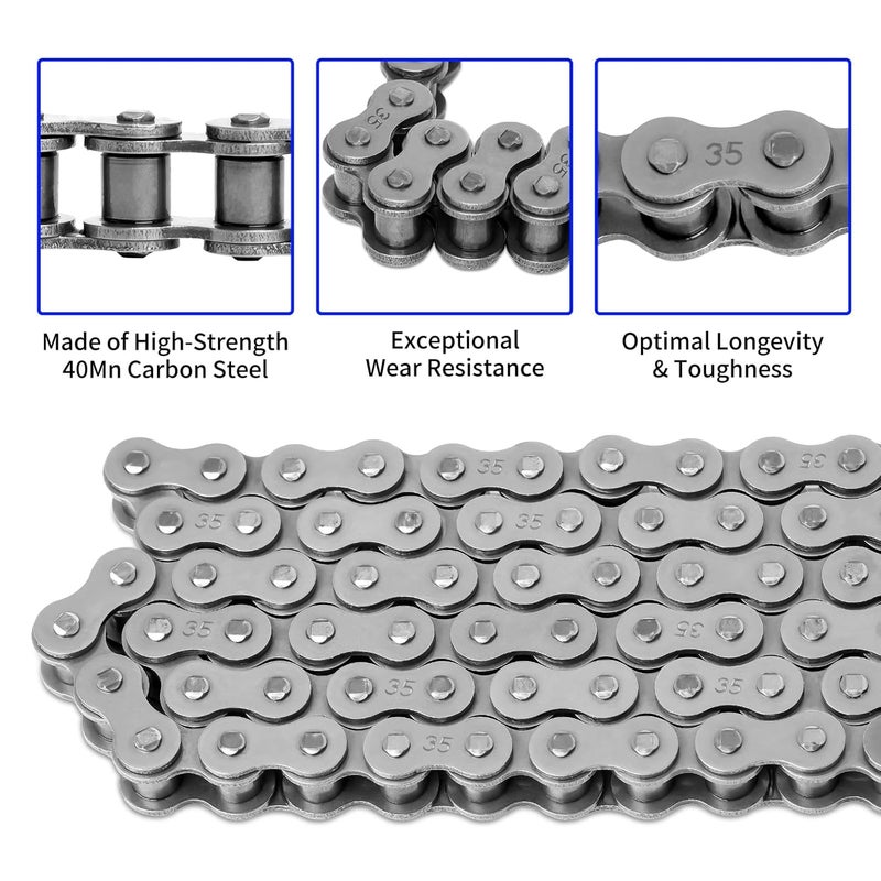 Belleone #35 Roller Chain, 3 Feet 35 Chain with 5 Master Links, Chain Breaker- Carbon Steel Chain for Mini Bike, Go Kart, Motorcycle, Scooter, Bicycle, Home and Industrial Machinery - 96 Links - Image 4