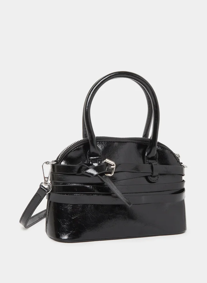 Styli Styli Women Black Belted Handbag with Buckle Detail
