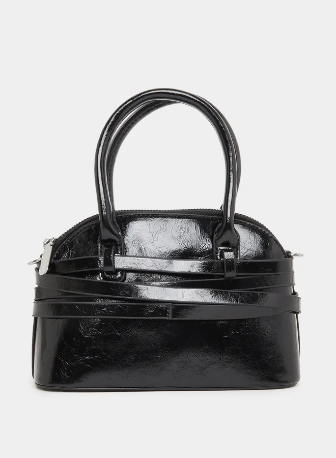 Styli Styli Women Black Belted Handbag with Buckle Detail