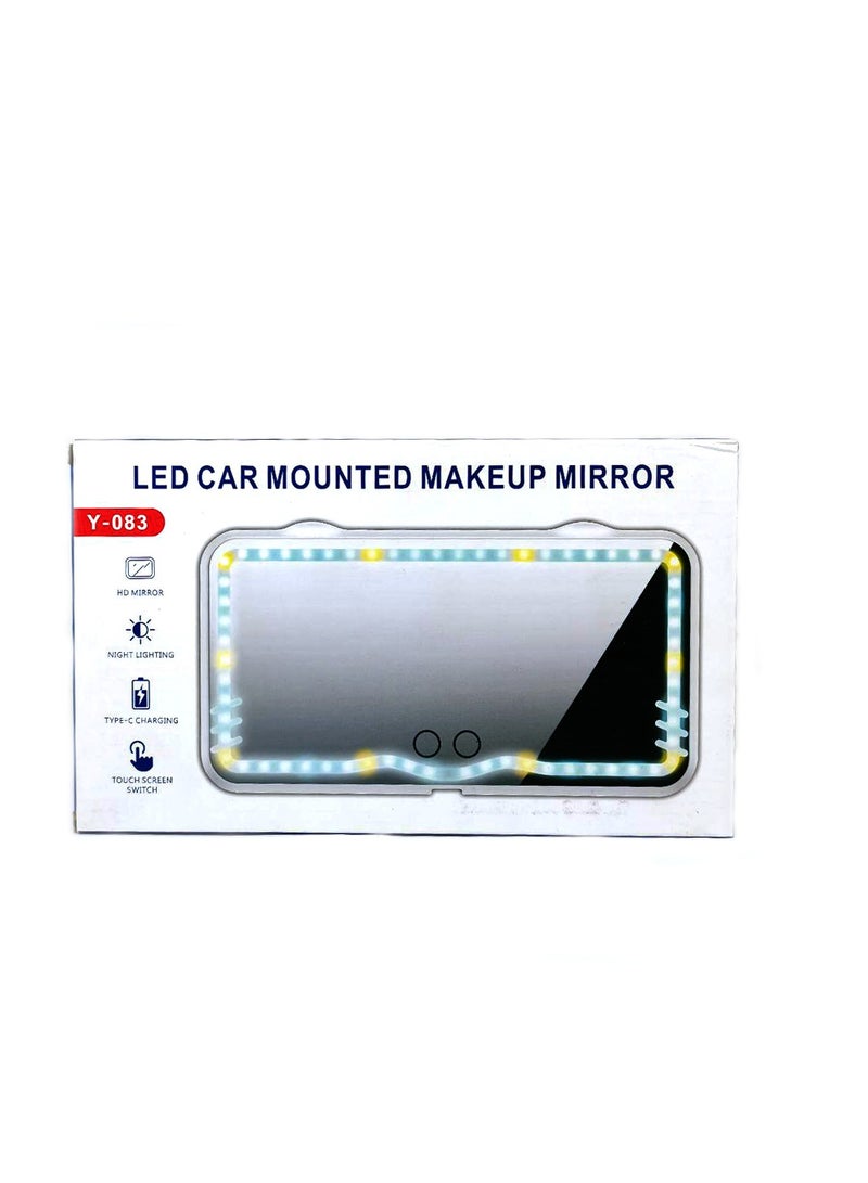 Generic LED Car Sun Visor Makeup Mirror with Touch Screen Dimmable Lights Type-C Rechargeable HD Glass Compact Vanity Mirror for Vehicles Night Lighting Adjustable Brightness Portable Beauty Mirror - Y-083  - Image 2