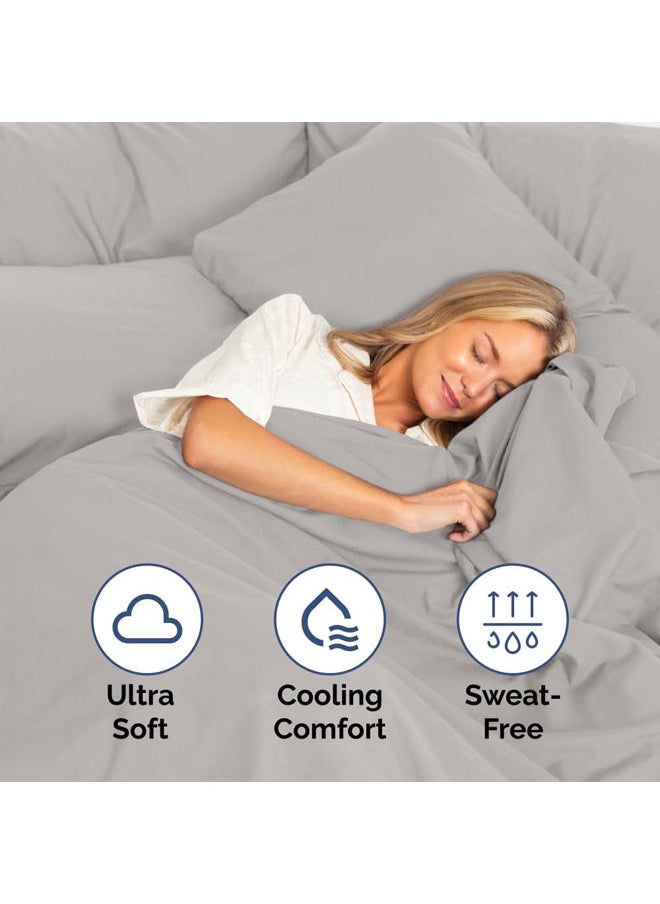 SIGNOOLA - Signoola Flat Sheet Set Of 4 Pieces - Comfy Breathable & Cooling Sheets - Hotel Luxury Bed Sheets ( 180 x 240 cm )   - Deep Pockets, Easy-Fit, Extra Soft - Grey - Image 1