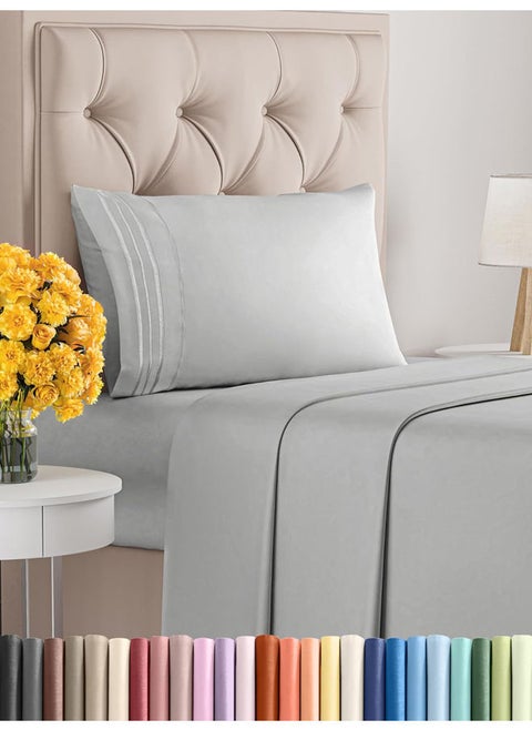 Signoola Flat Sheet Set Of 4 Pieces - Comfy Breathable & Cooling Sheets - Hotel Luxury Bed Sheets ( 180 x 240 cm )   - Deep Pockets, Easy-Fit, Extra Soft - Grey