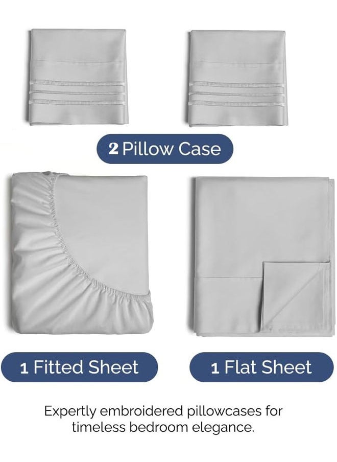 SIGNOOLA - Signoola Flat Sheet Set Of 4 Pieces - Comfy Breathable & Cooling Sheets - Hotel Luxury Bed Sheets ( 180 x 240 cm )   - Deep Pockets, Easy-Fit, Extra Soft - Grey - Image 1