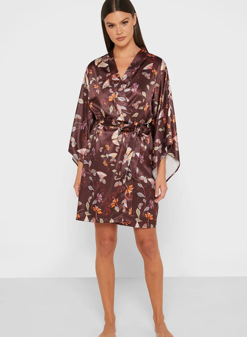 ELLA Floral Print Satin Robe