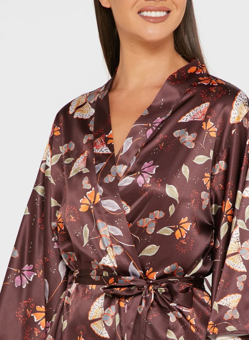 ELLA Floral Print Satin Robe