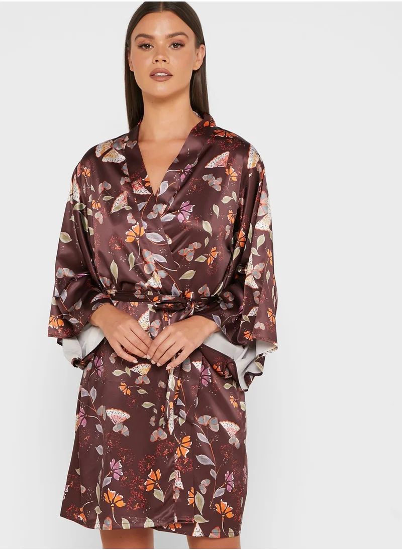 ELLA Floral Print Satin Robe