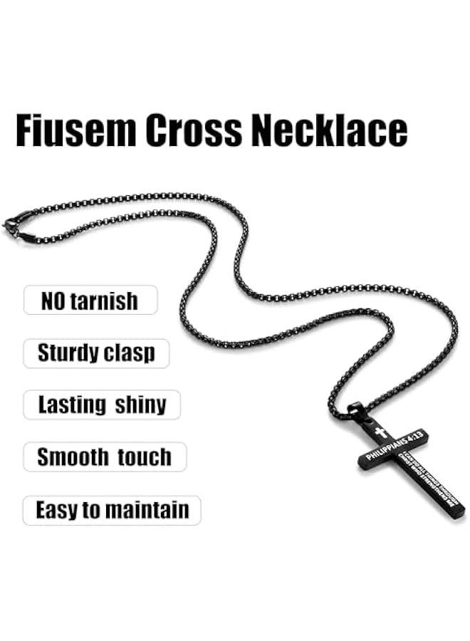 Arabest Bible Verse Cross Necklace for Men, Stainless Steel Mens Necklace, Black/Gold/Silver Tone Cross Pendant for Men - Image 4