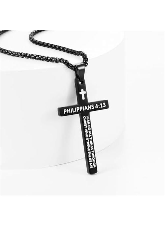 Arabest Bible Verse Cross Necklace for Men, Stainless Steel Mens Necklace, Black/Gold/Silver Tone Cross Pendant for Men - Image 5