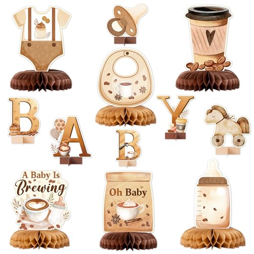 ANGOLIO 12 Pieces Coffee Baby Shower Party Honeycomb Centerpieces Coffee Latte Centerpieces Baby Is Brewing Honeycomb Party Decorations 3D Photo Prop for Gender Reveal Party - Image 1