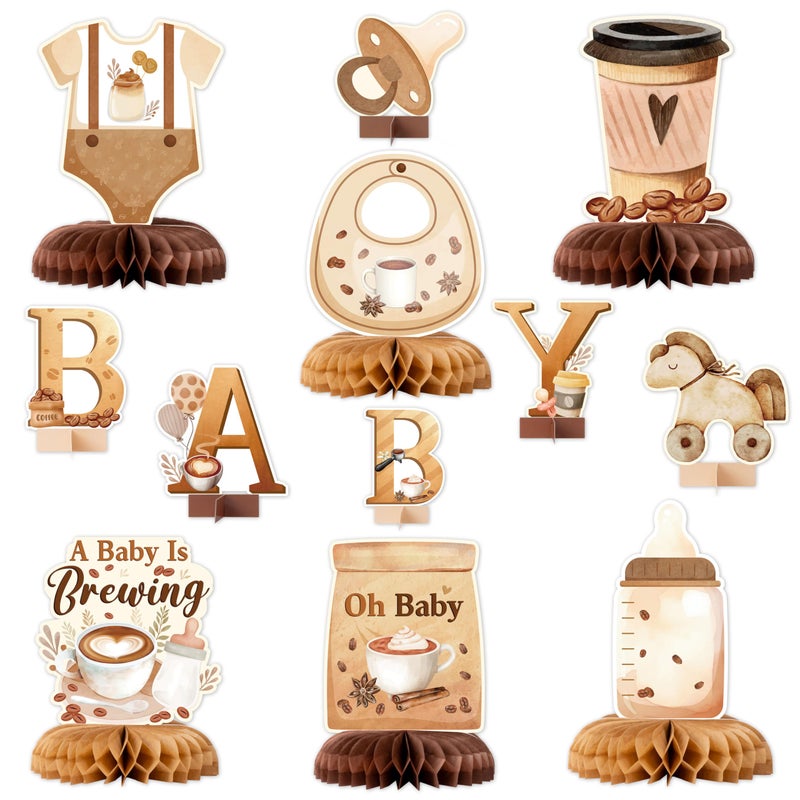 ANGOLIO 12 Pieces Coffee Baby Shower Party Honeycomb Centerpieces Coffee Latte Centerpieces Baby Is Brewing Honeycomb Party Decorations 3D Photo Prop for Gender Reveal Party - Image 3