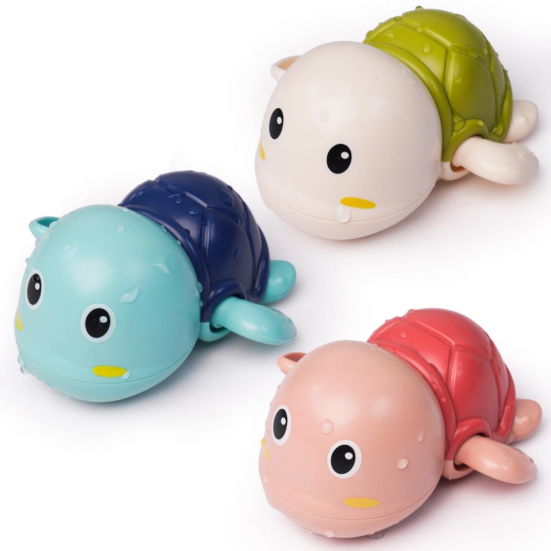 LiKee Bath Toys 3 Pack with 3 Colors | Cute Swimming Turtles Wind Up Toys for Baby Toddlers 1+ Year Old | Floating Bath & Pool Toys for Kids Age 1-3-5 | Baby Shower & Birthday Gift (Boys Girls) - Image 1