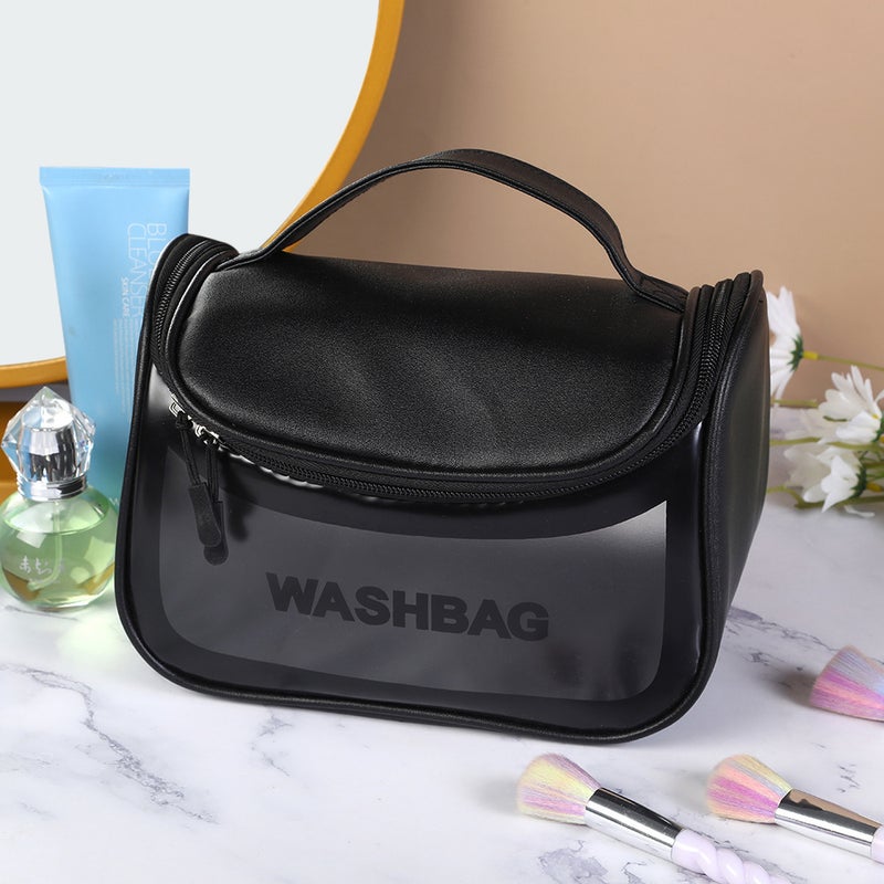 Frosted Curved Bag small size Blue Ice Toiletry Bag Portable Hook Cosmetic Bag Mini Flip Letter Storage Bag Elegant Black