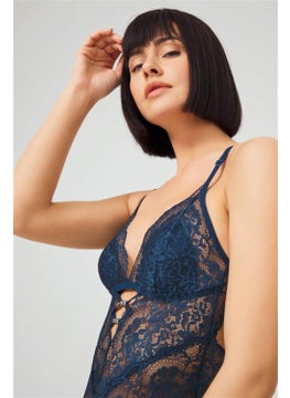 COTTONHILL Petrol Green Snap Back Low-cut Covered Lace Women's Bodysuit  - Image 3