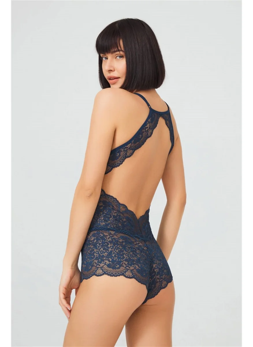 كوتن هيل Petrol Green Snap Back Low-cut Covered Lace Women's Bodysuit