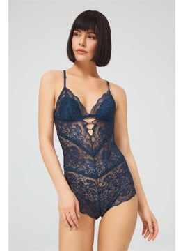 COTTONHILL Petrol Green Snap Back Low-cut Covered Lace Women's Bodysuit  - Image 5