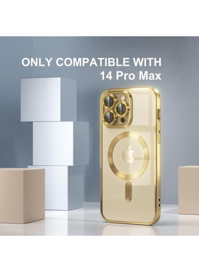 Magnetic Case for iPhone 14 Pro Max Compatible with MagSafe, [Anti-Yellowing] [Military-Grade Drop Protection] Full Camera Lens Protection, Plated Soft Flexible Transparent Phone Case for Women, Golden - Image 5