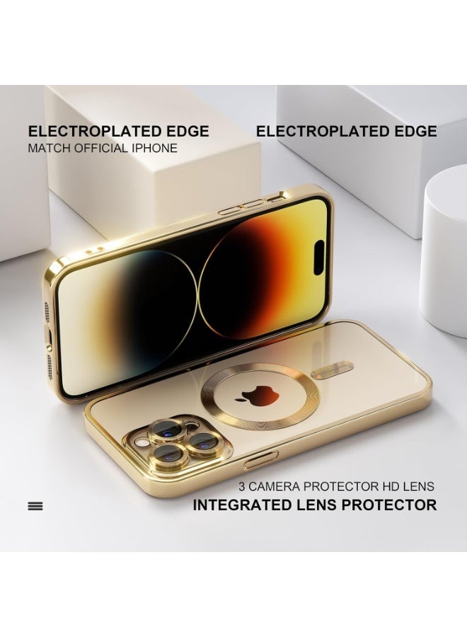 Magnetic Case for iPhone 14 Pro Max Compatible with MagSafe, [Anti-Yellowing] [Military-Grade Drop Protection] Full Camera Lens Protection, Plated Soft Flexible Transparent Phone Case for Women, Golden - Image 4