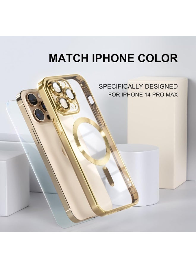 Magnetic Case for iPhone 14 Pro Max Compatible with MagSafe, [Anti-Yellowing] [Military-Grade Drop Protection] Full Camera Lens Protection, Plated Soft Flexible Transparent Phone Case for Women, Golden - Image 2