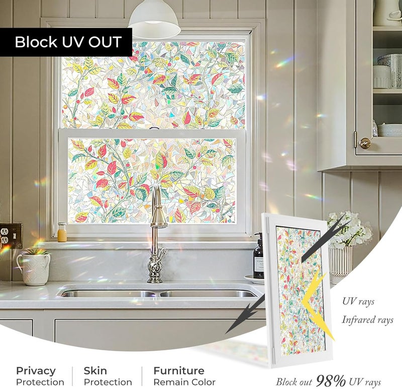 ADD.HERES Window Privacy Film,Colorful Floral Window Stickers,Removable DIY Bouquet Static Clings, Decals for Home School Office Party Supplies,‌Autumn Leaf Fantasy，17.5 x 78.7 in - Image 5