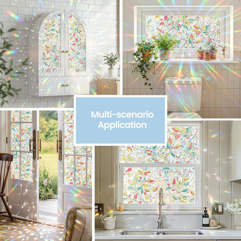 ADD.HERES Window Privacy Film,Colorful Floral Window Stickers,Removable DIY Bouquet Static Clings, Decals for Home School Office Party Supplies,‌Autumn Leaf Fantasy，17.5 x 78.7 in - Image 2